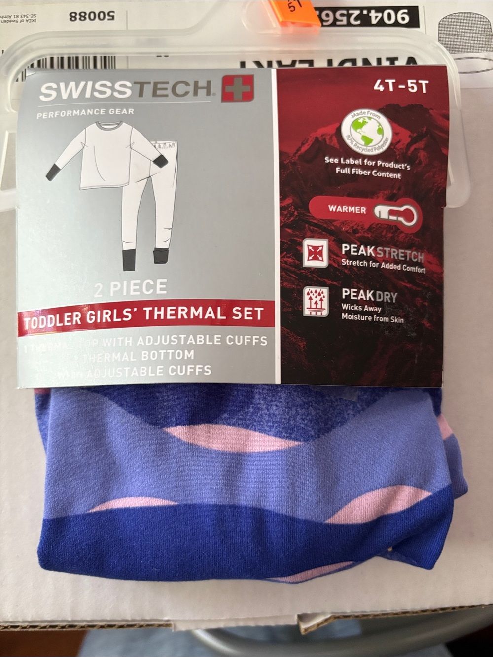 NWT Swiss Tech Toddler Girls' Thermal Set - Purple with Pink Waves 4T/5T